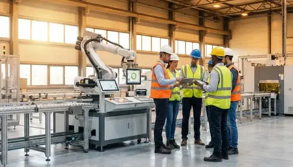 Engineering team reviewing plans at an industrial site