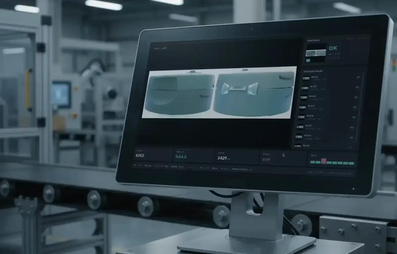 Machine vision monitoring screen on a production line